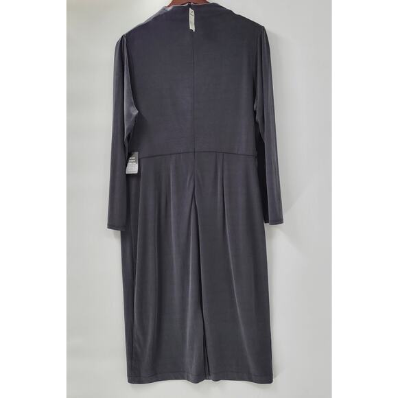 Express Modest Maxi Dress Womens XL Black High Mock Neck Ruched Shoulder New - Picture 9 of 16